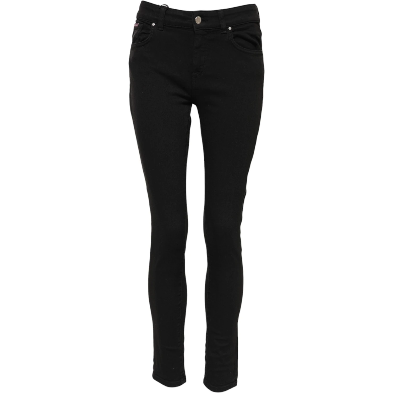 Black Cotton Logo Skinny Mid Waist Denim Jeans