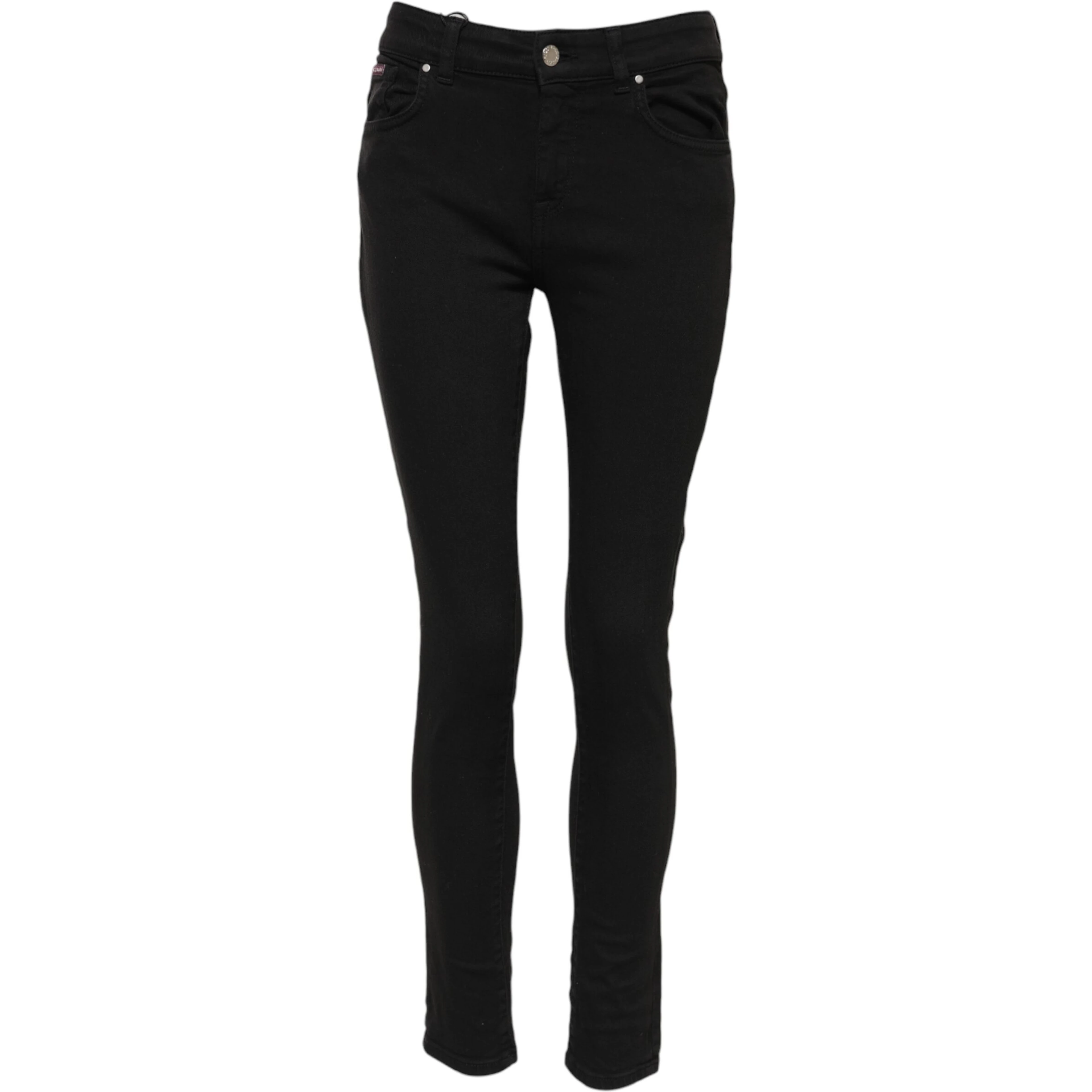 Black Cotton Logo Skinny Mid Waist Denim Jeans