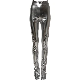 Metallic Silver Polyester Slim Fit Leggings Pants