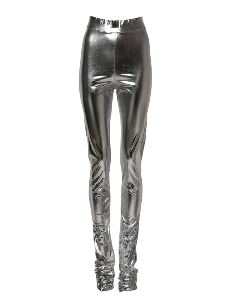 Metallic Silver Polyester Slim Fit Leggings Pants alternative