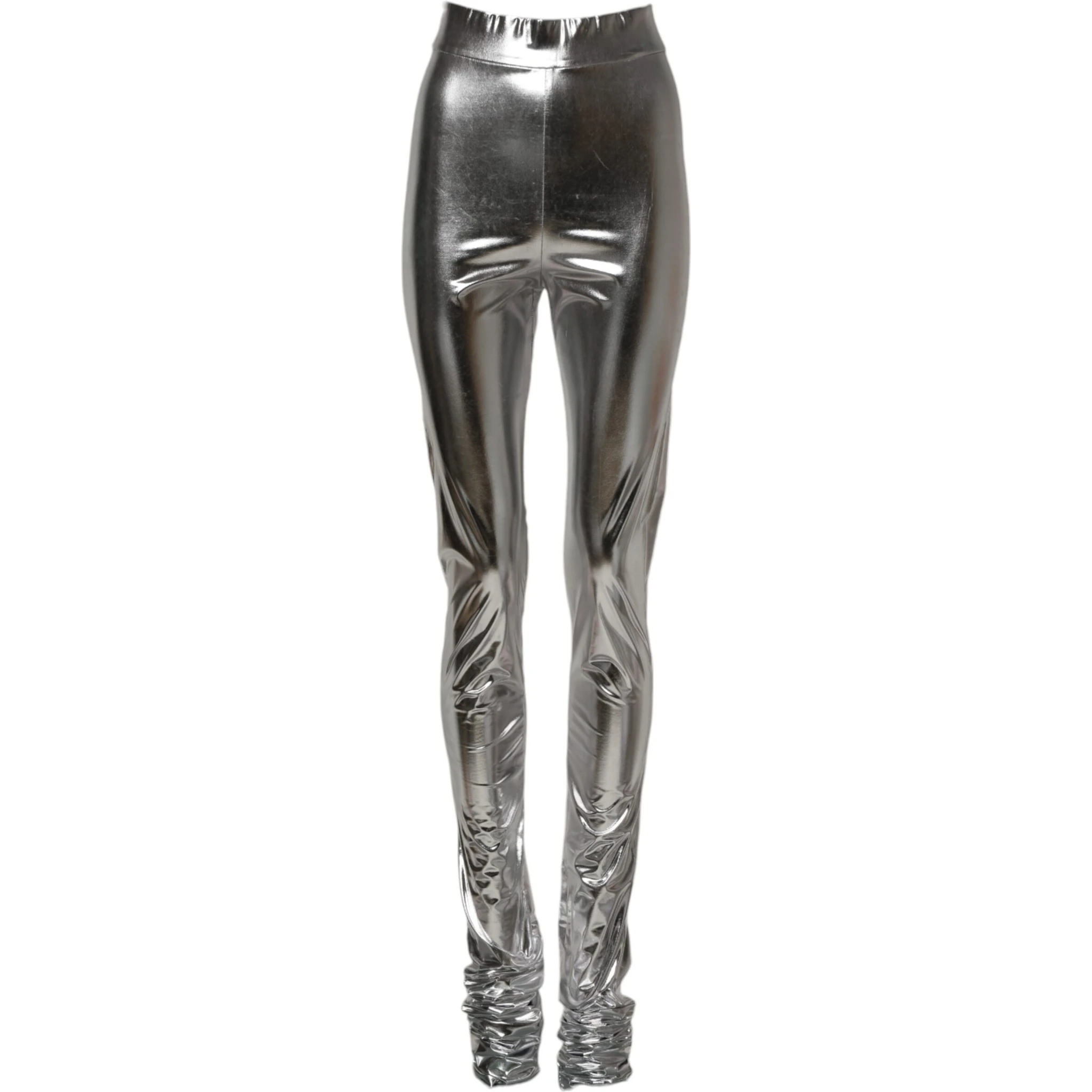 Metallic Silver Polyester Slim Fit Leggings Pants