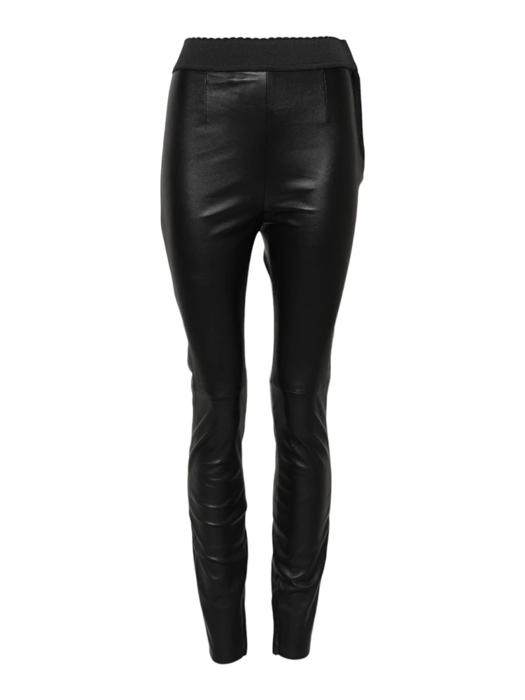 Black Leather Elastic Waist Pants