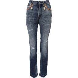 Blue Rhinestone Embellished Denim Jeans