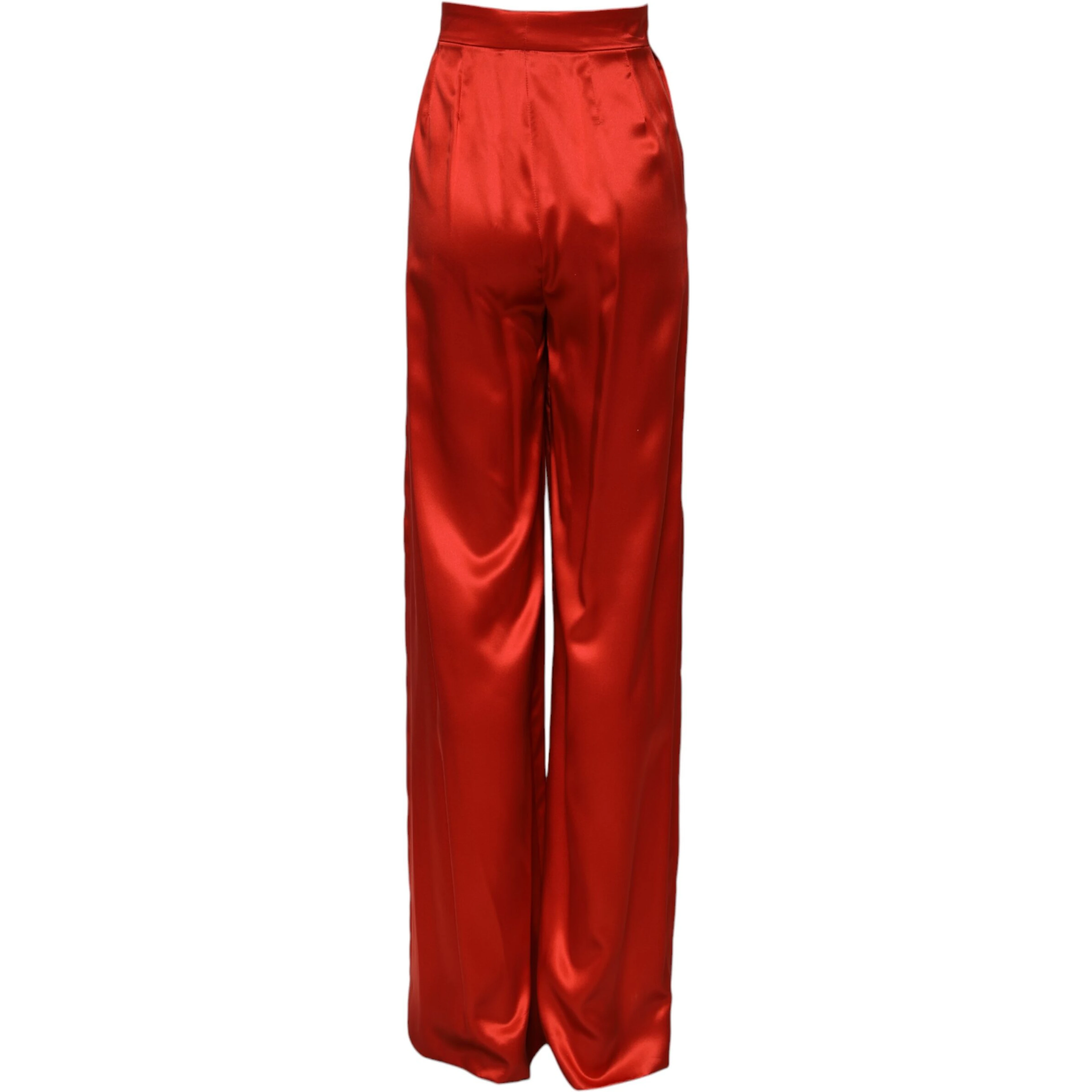 Red Satin High Waist Wide Leg Pants
