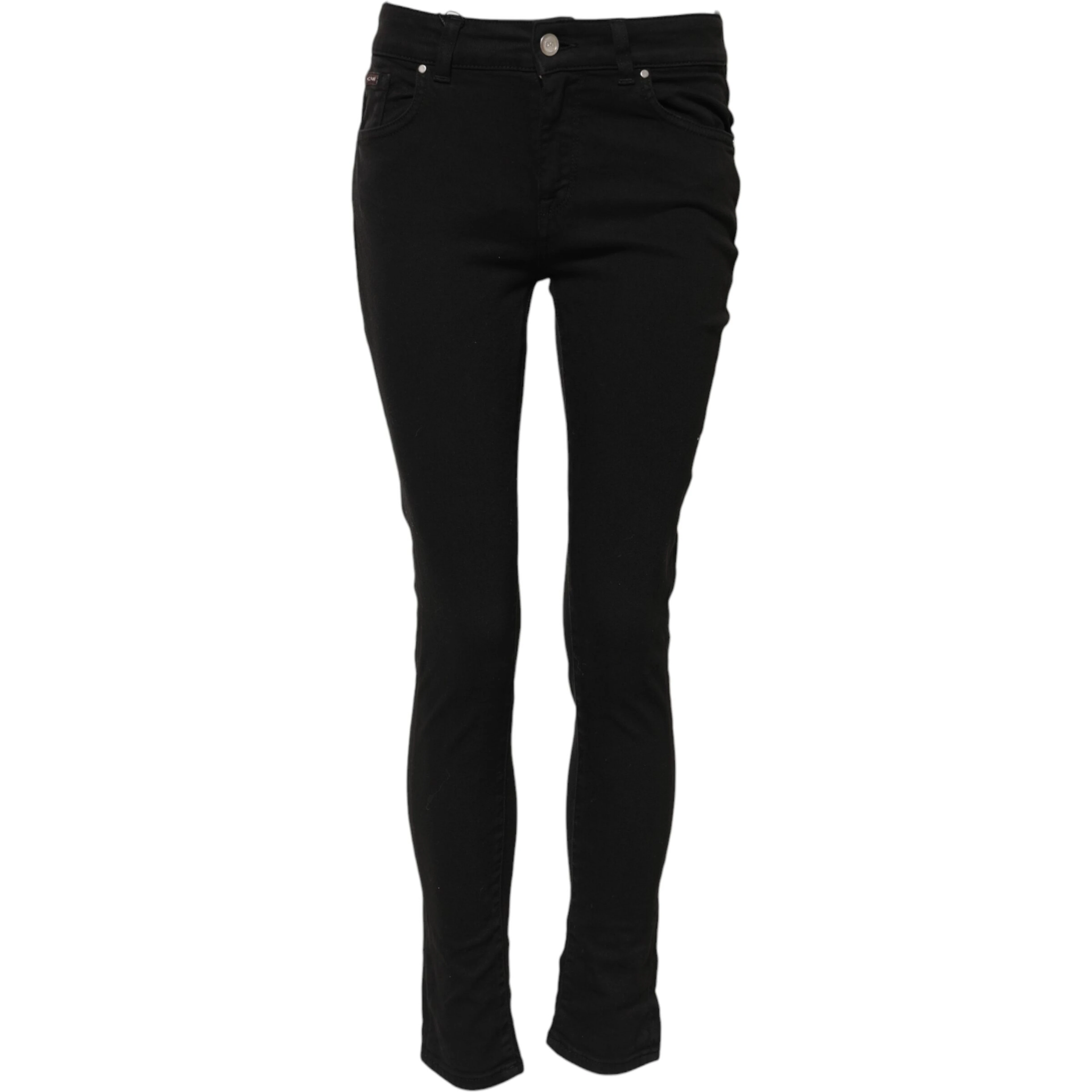 Black Cotton Skinny Mid Waist Denim Jeans
