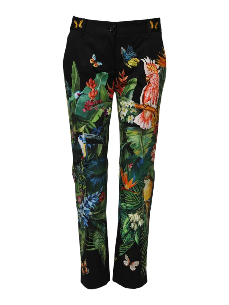 Black Cotton Tropical Mid Waist Pants