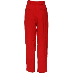 Red Viscose High Waist Tapered Pants