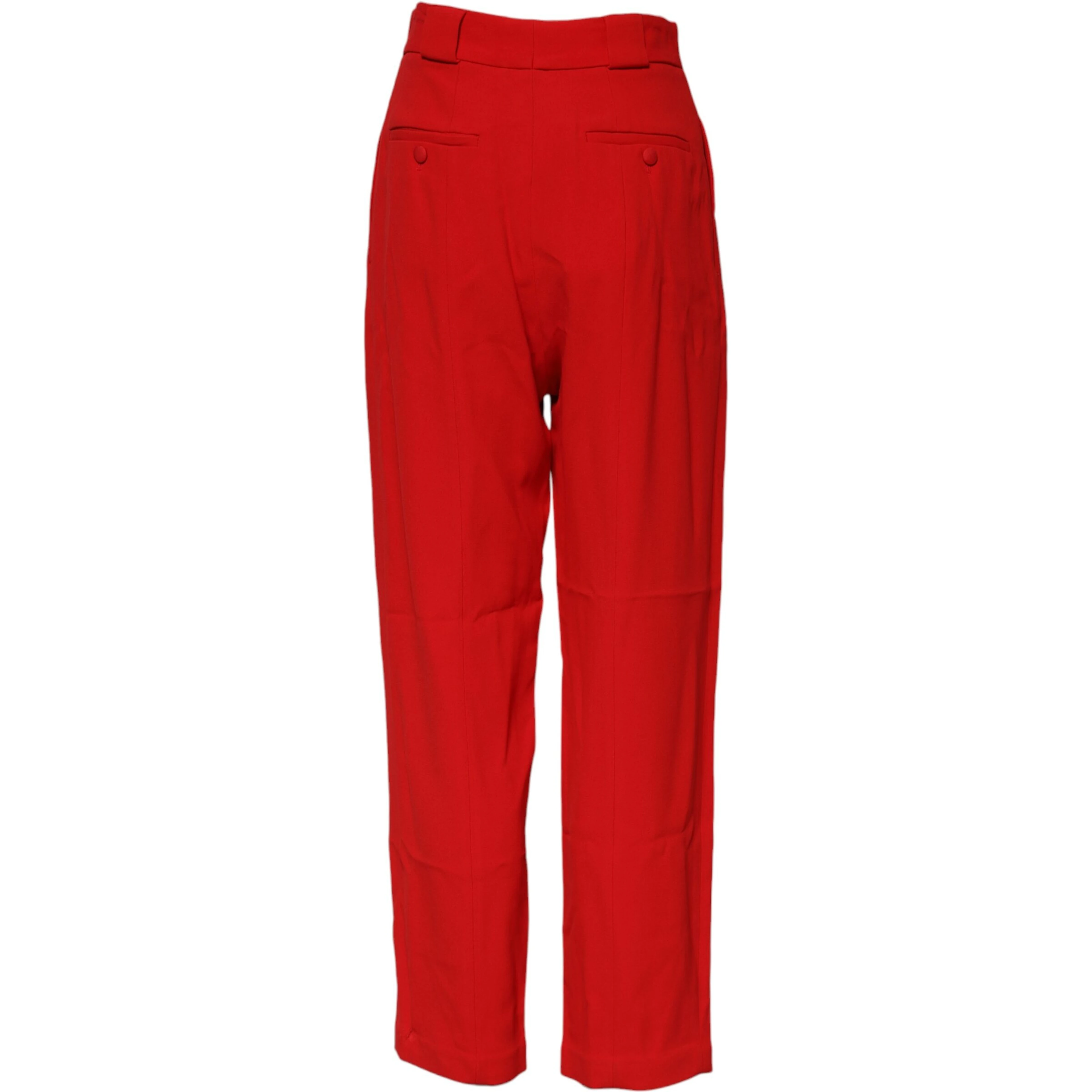 Red Viscose High Waist Tapered Pants
