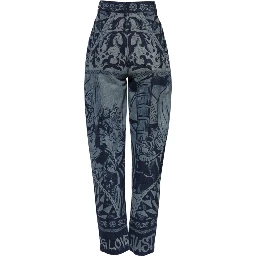 Blue Graphic Print Tapered Denim Jeans