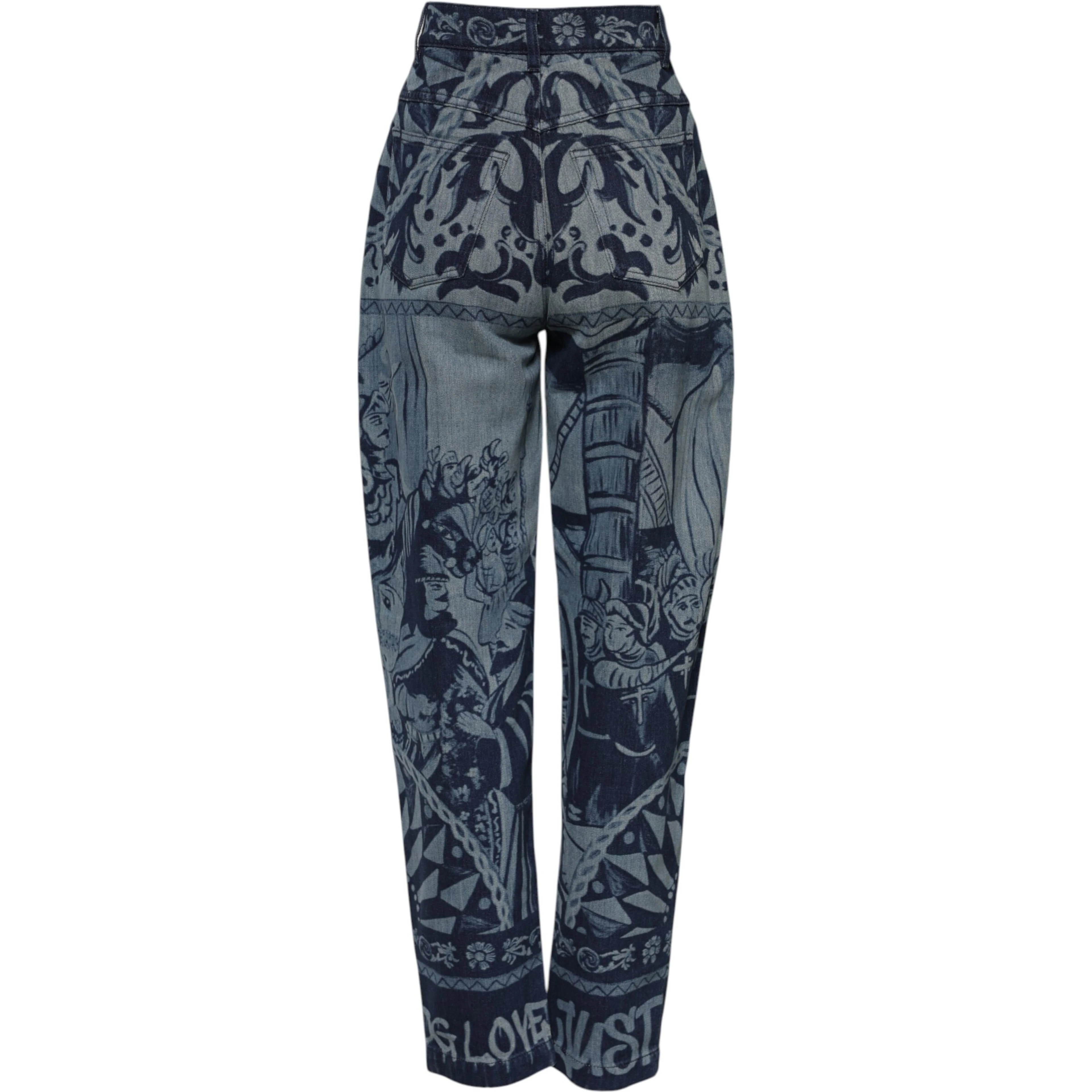 Blue Graphic Print Tapered Denim Jeans
