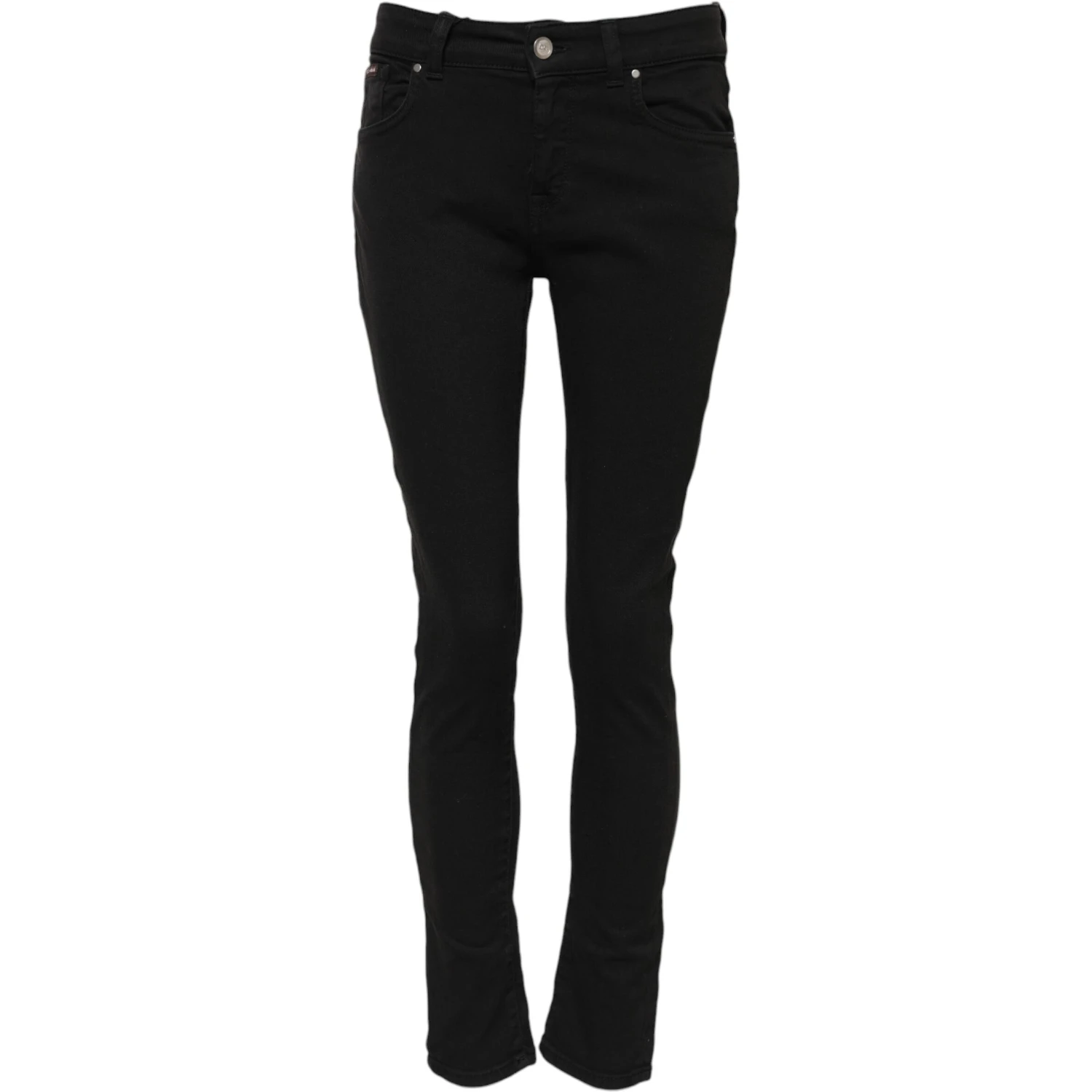 Black Cotton Logo Skinny Mid Waist Denim Jeans