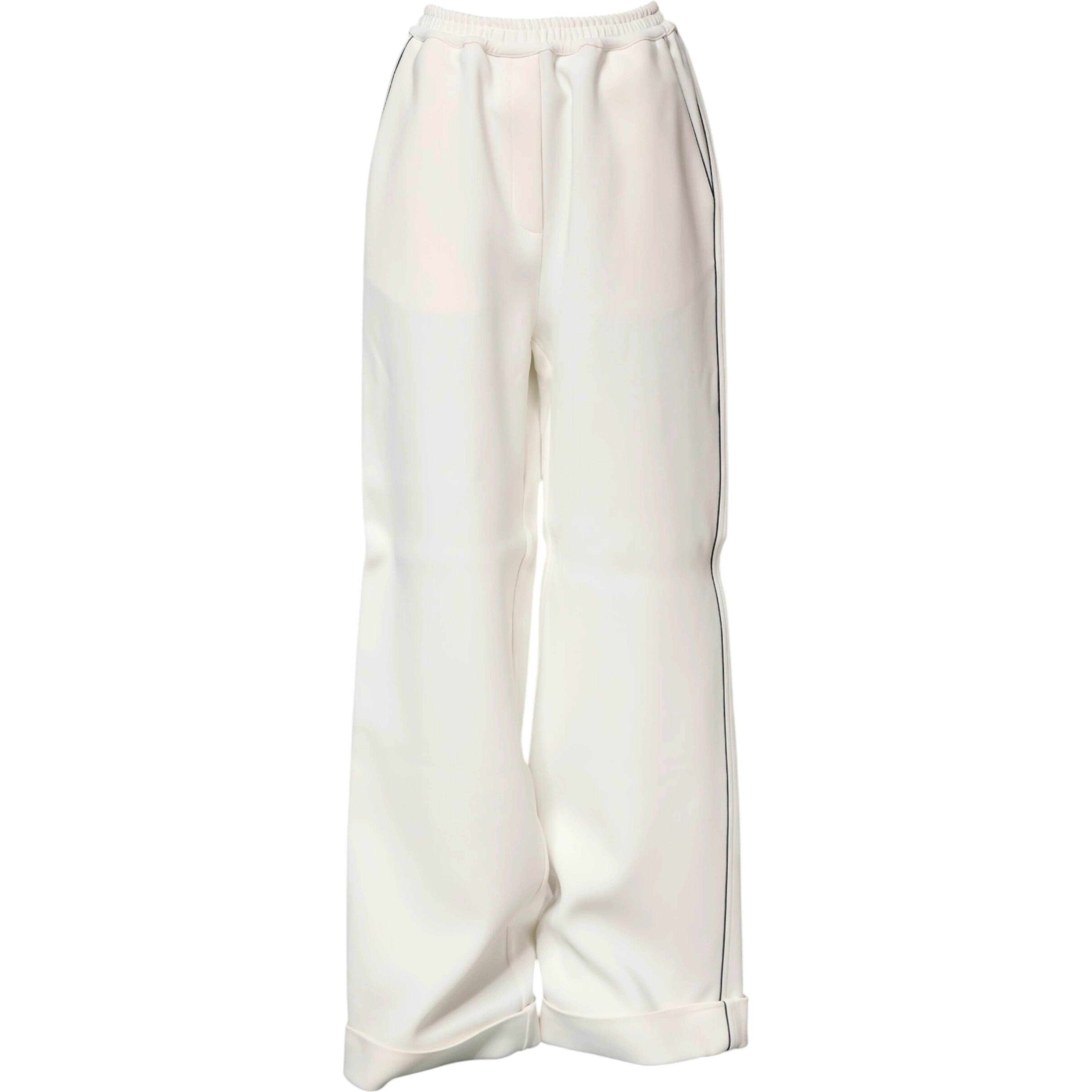 White Viscose Wide Leg Pull On Pants