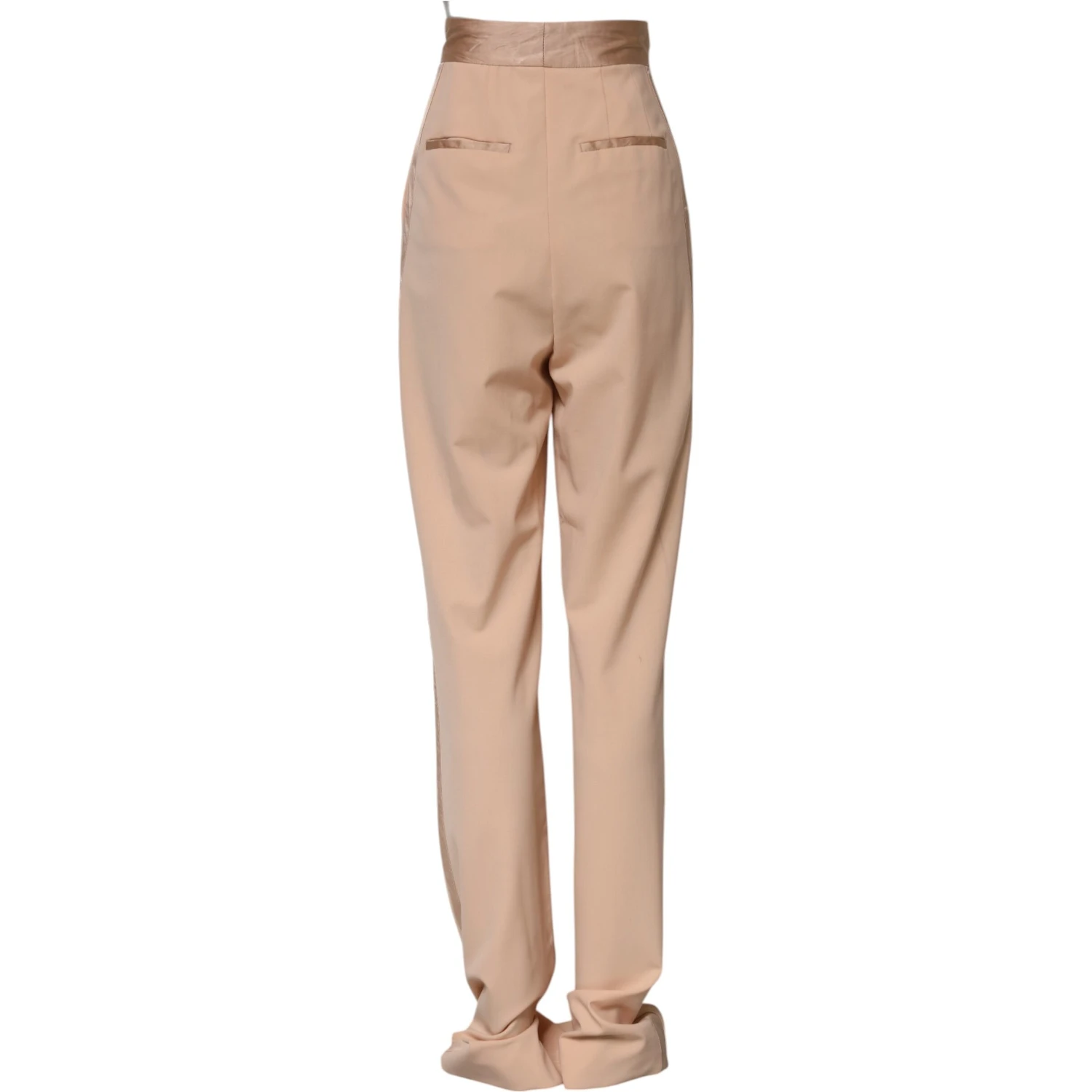 Beige Polyester Mid Waist Tapered Pants