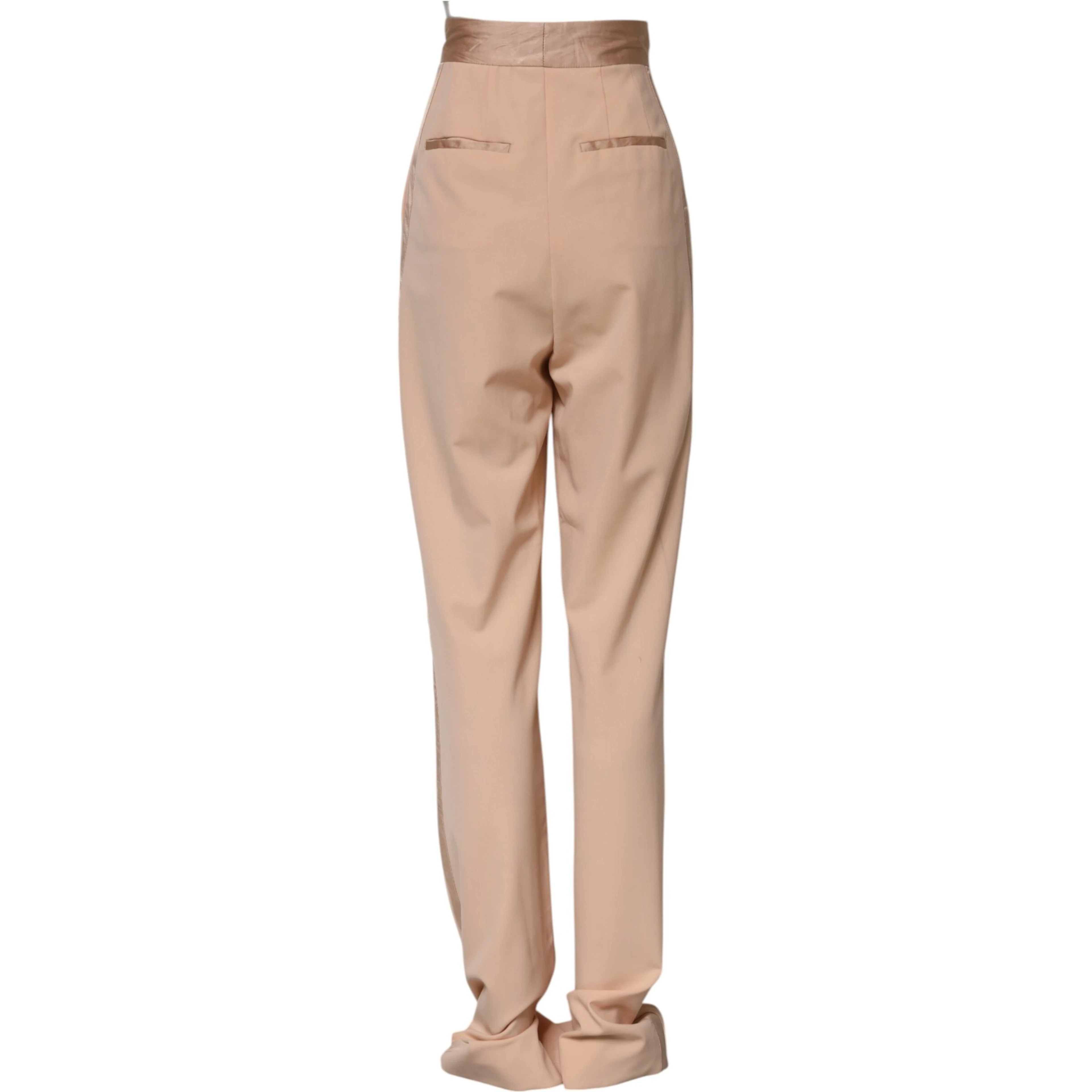 Beige Polyester Mid Waist Tapered Pants