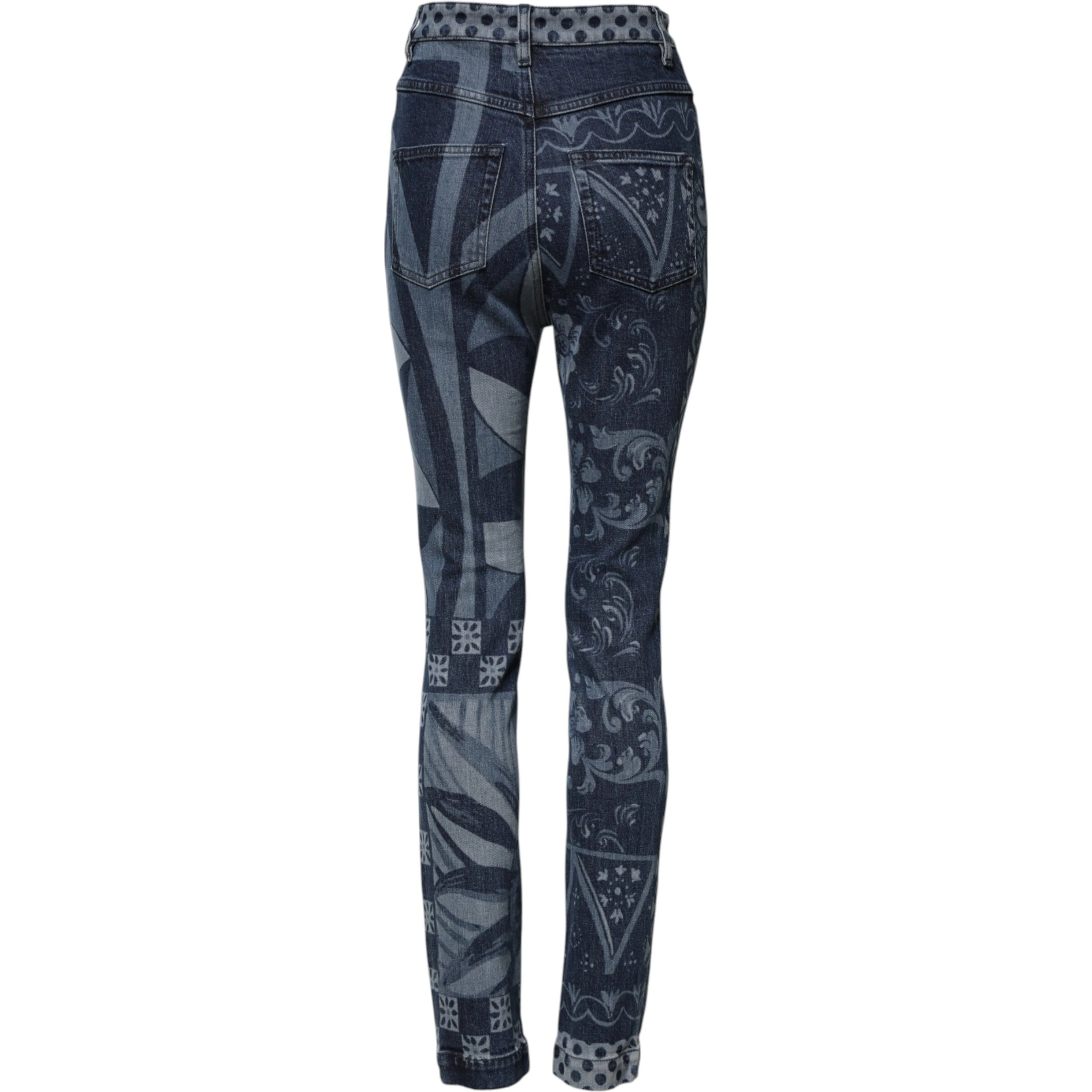 Blue Graphic Print Cotton Skinny Denim Jeans