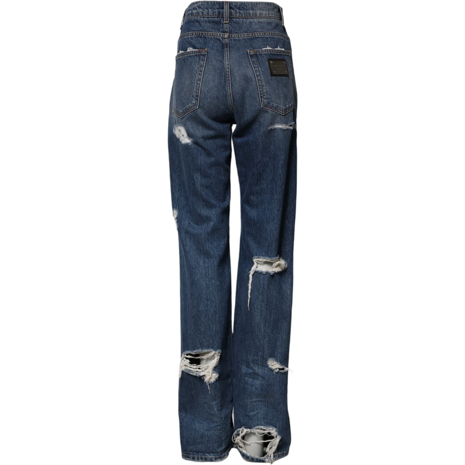 Blue Tattered Cotton Straight Denim Jeans