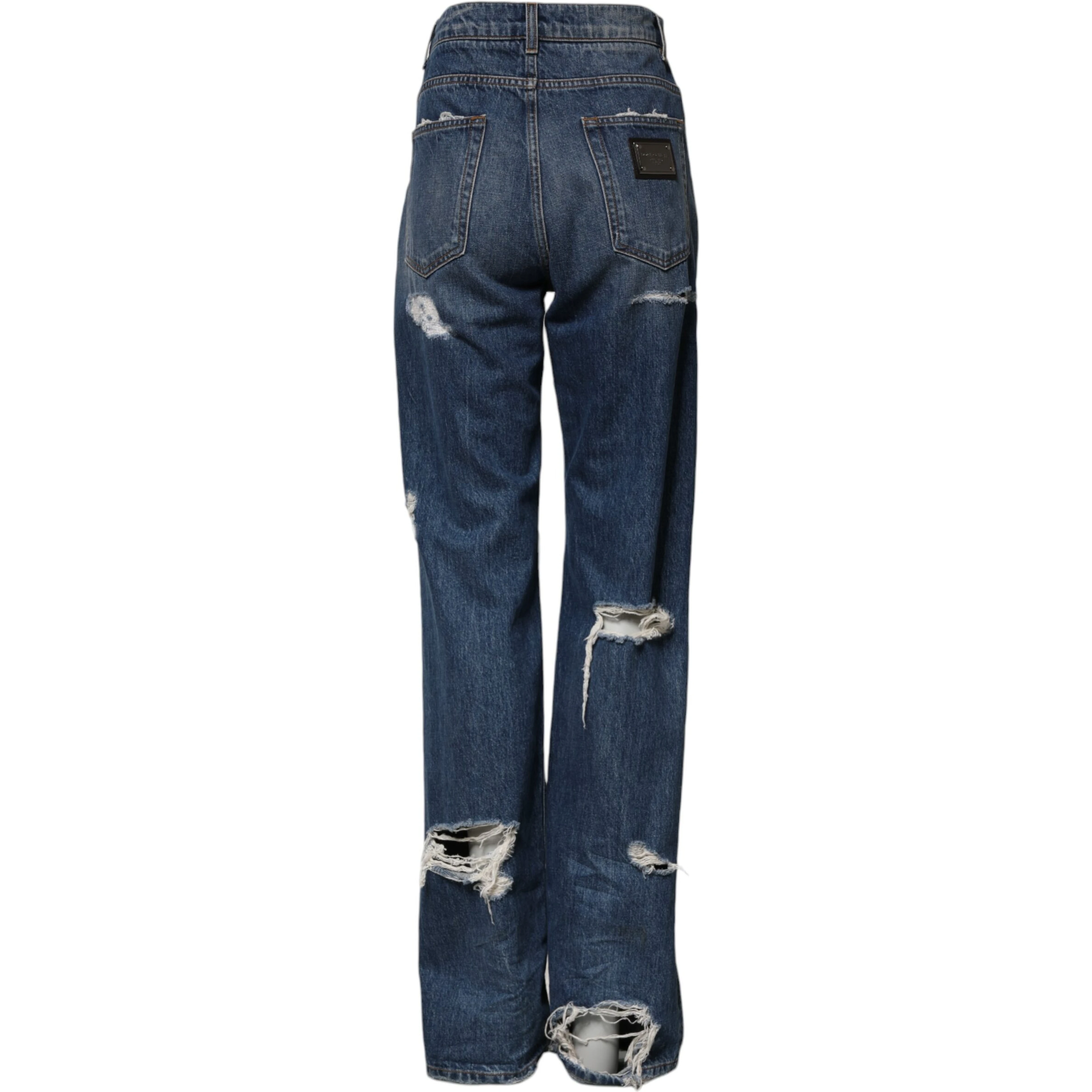 Blue Tattered Cotton Straight Denim Jeans