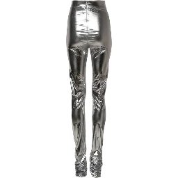 Metallic Silver Polyester Slim Fit Leggings Pants