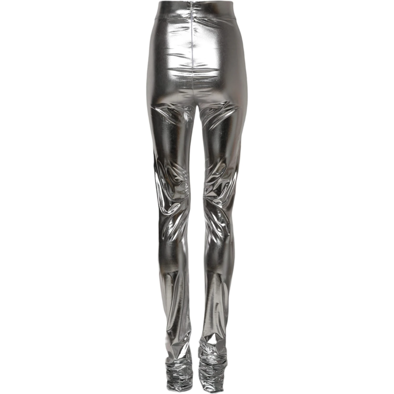 Metallic Silver Polyester Slim Fit Leggings Pants