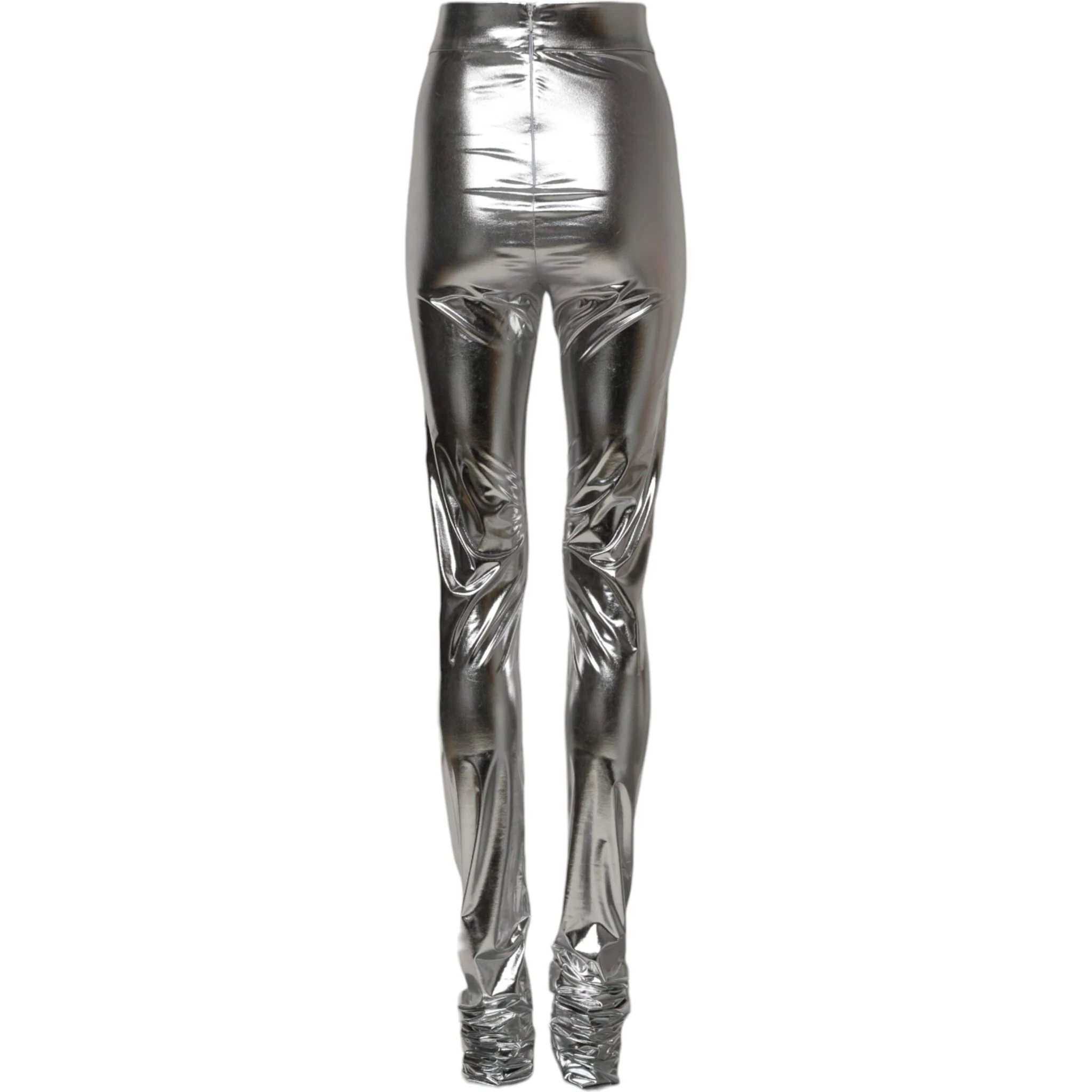 Metallic Silver Polyester Slim Fit Leggings Pants