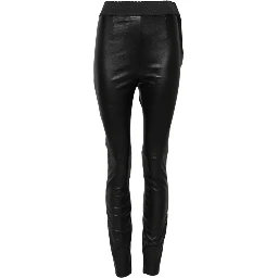 Black Leather Elastic Waist Pants