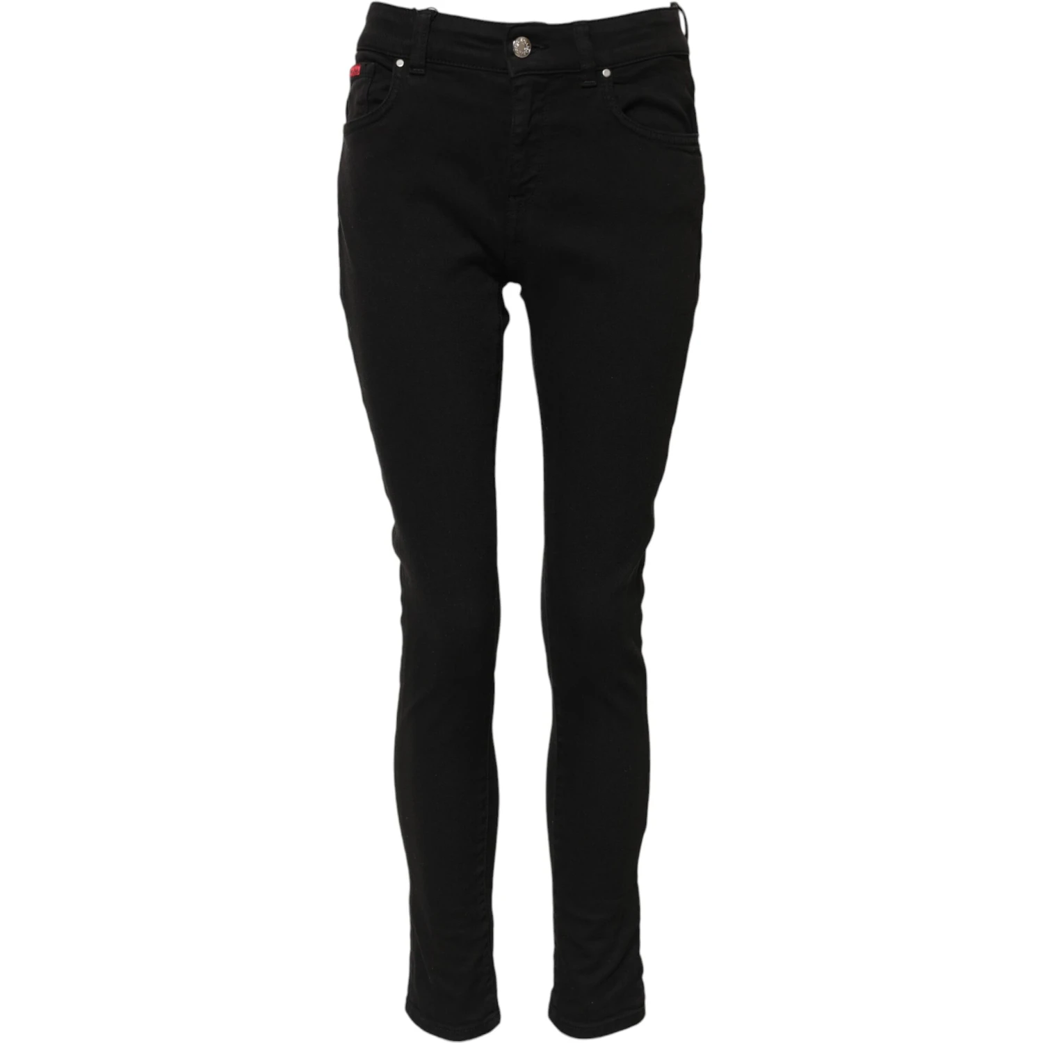 Black Cotton Logo Skinny Mid Waist Denim Jeans