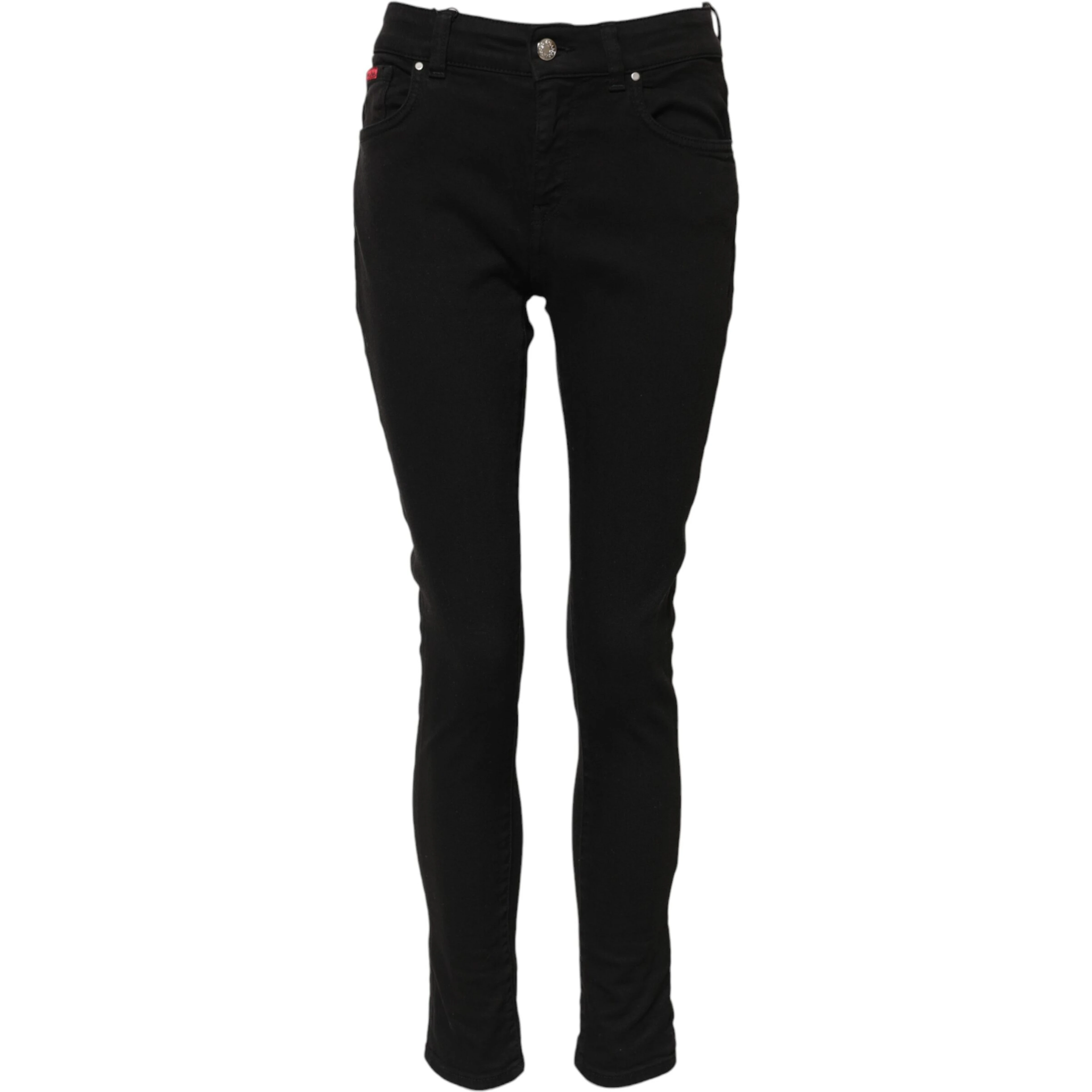 Black Cotton Logo Skinny Mid Waist Denim Jeans