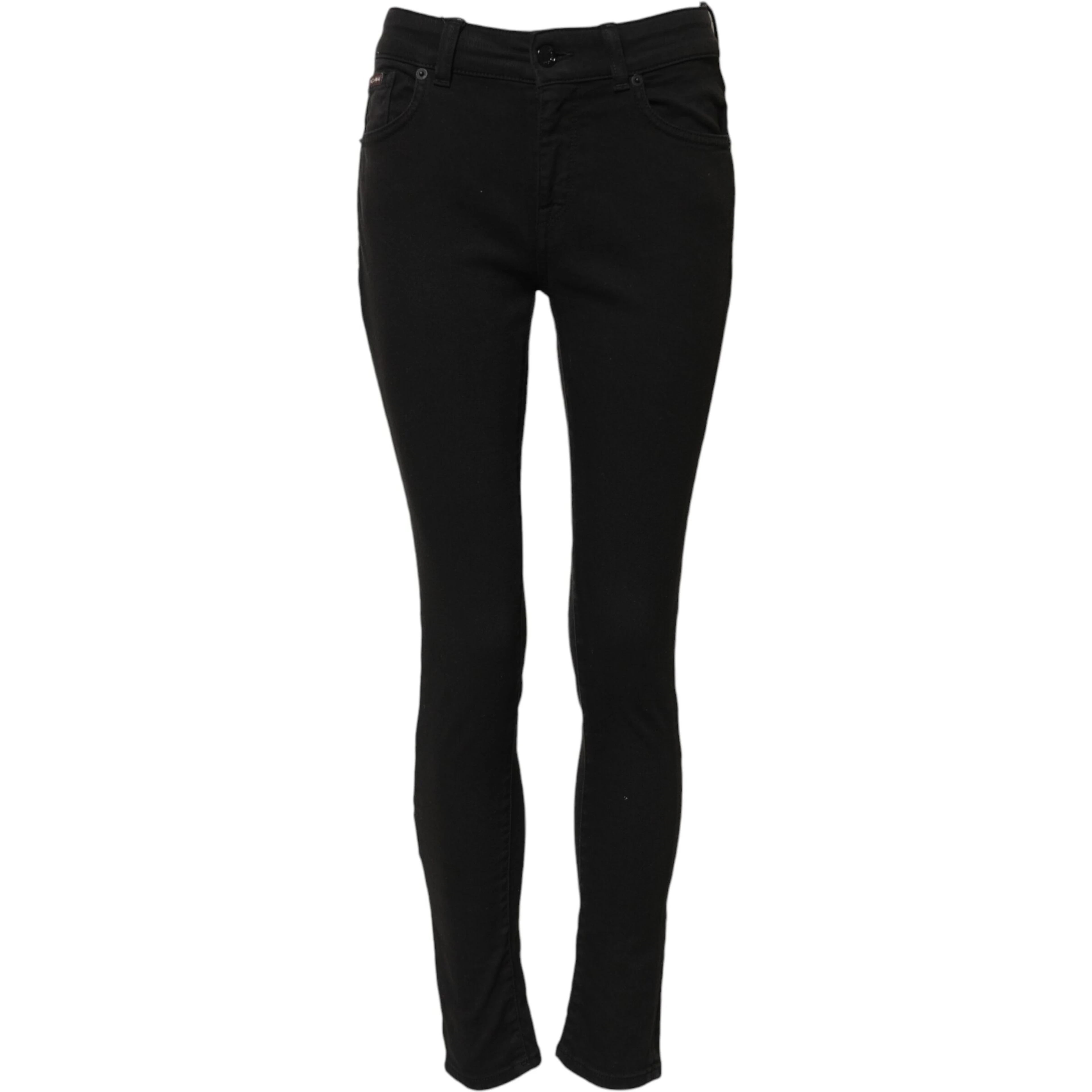 Black Cotton Skinny Mid Waist Denim Jeans