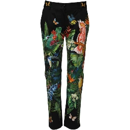 Black Cotton Tropical Mid Waist Pants