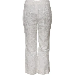 White Cotton Floral Jacquard Pants