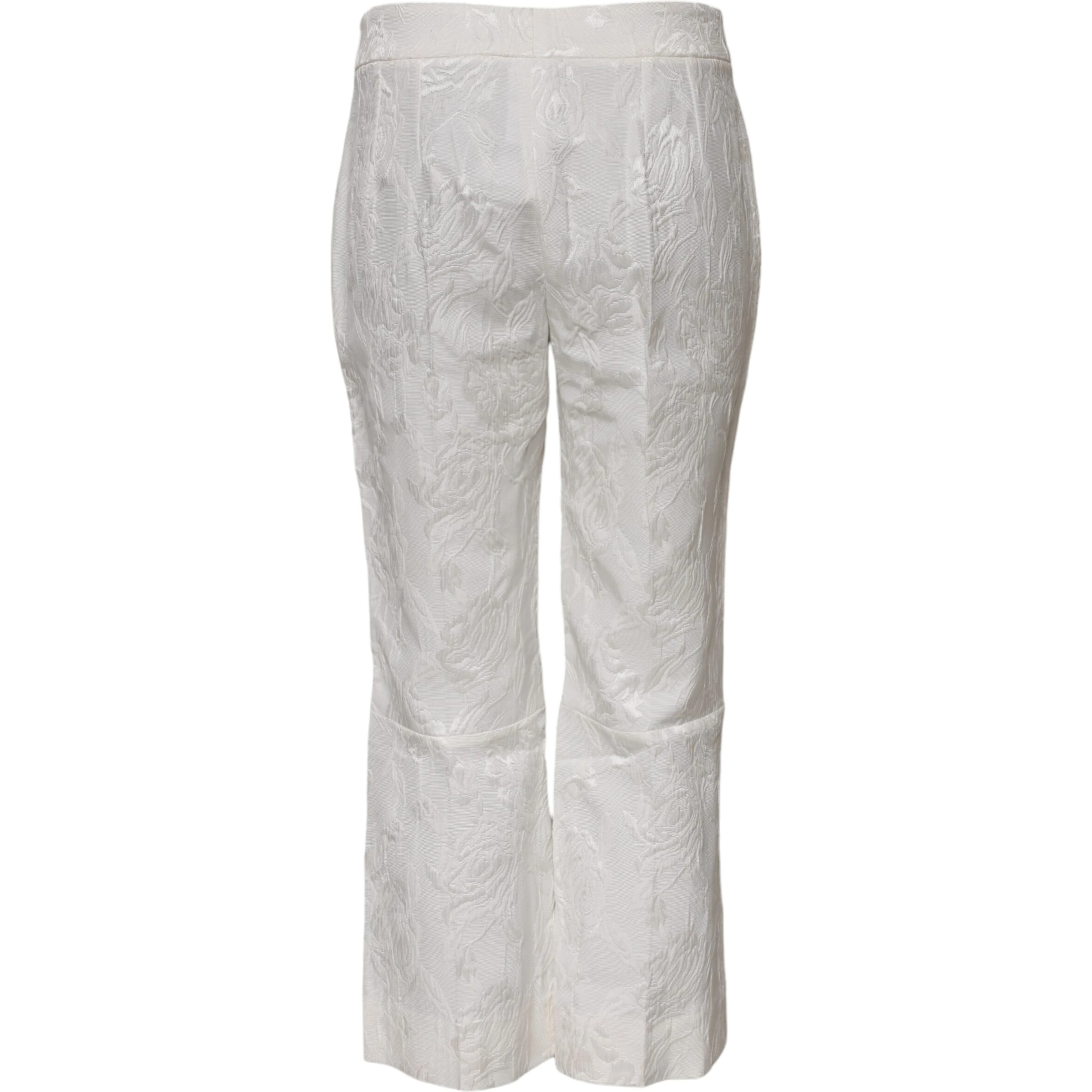 White Cotton Floral Jacquard Pants