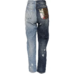 Multicolor Patchwork Tapered Denim Jeans