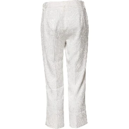 White Cotton Floral Jacquard Pants