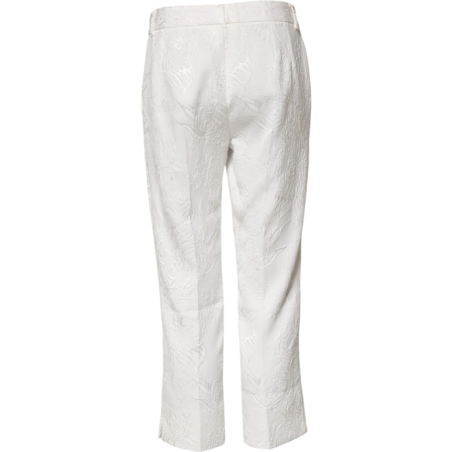 White Cotton Floral Jacquard Pants