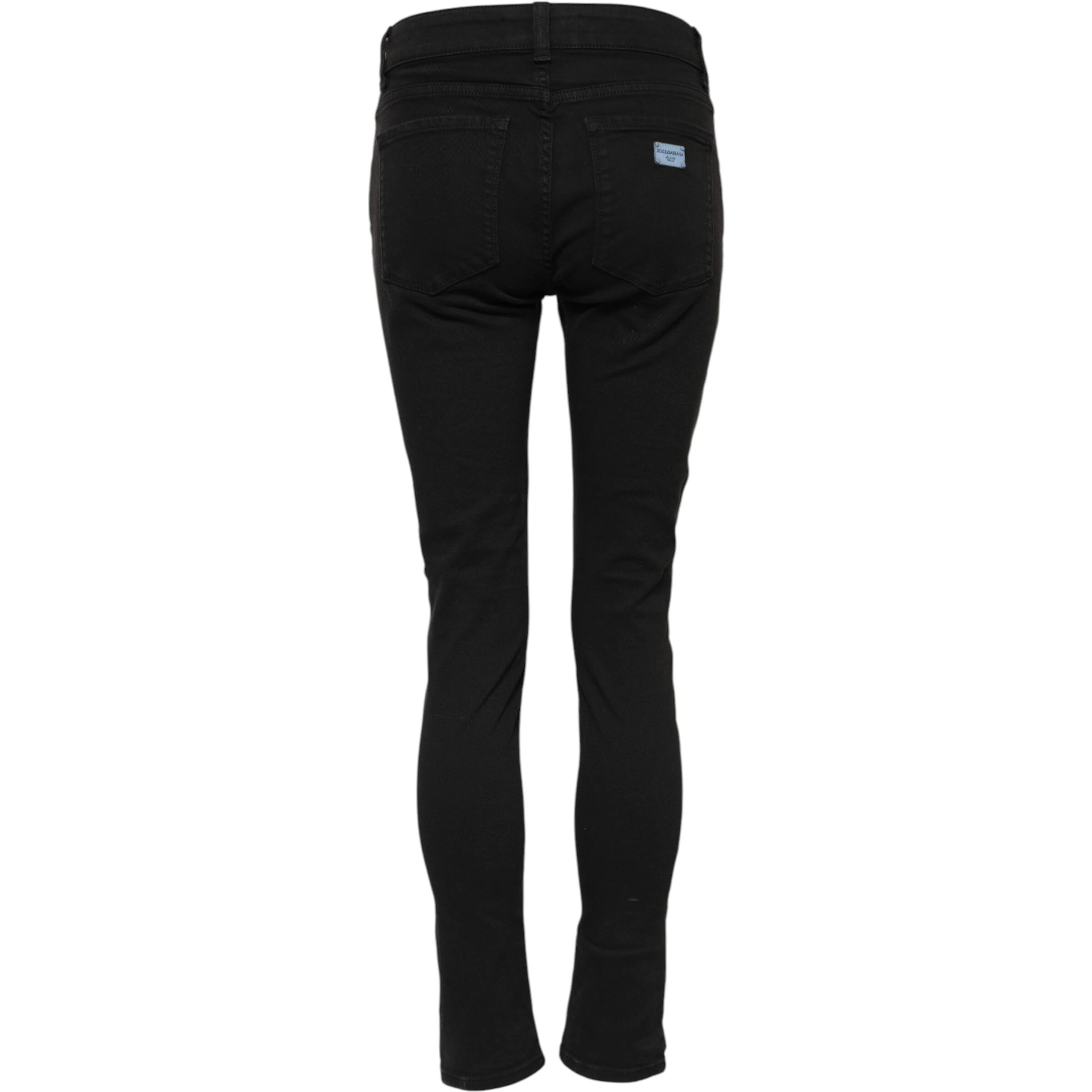 Black Cotton Logo Skinny Mid Waist Denim Jeans
