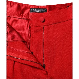 Red Viscose High Waist Tapered Pants