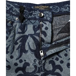 Blue Graphic Print Tapered Denim Jeans