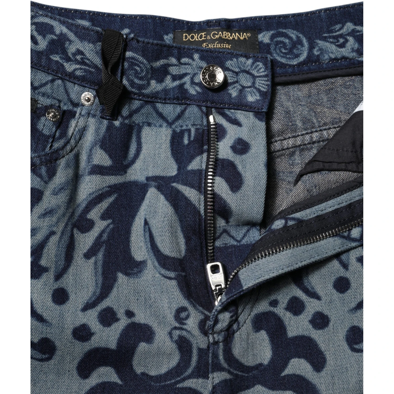 Blue Graphic Print Tapered Denim Jeans