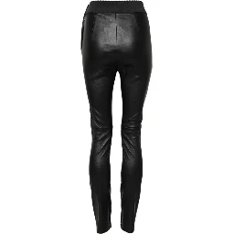 Black Leather Elastic Waist Pants