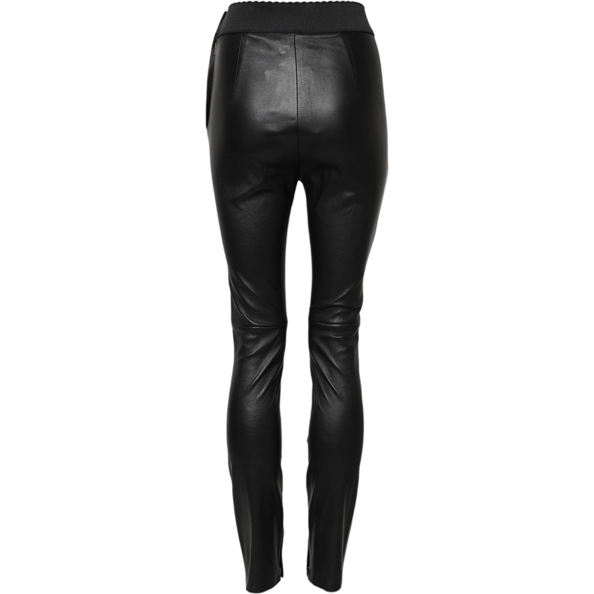 Black Leather Elastic Waist Pants