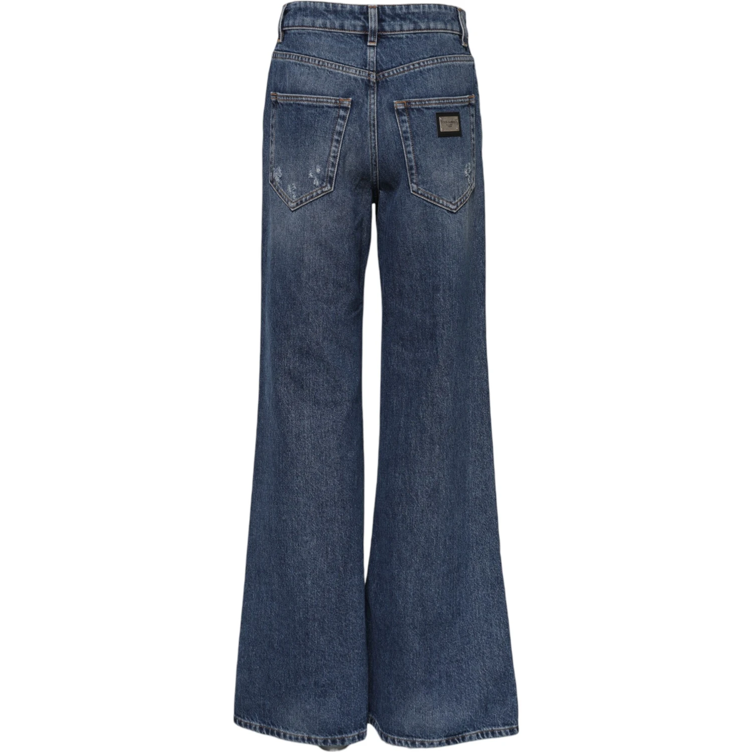 Blue Cotton Wide Leg Tattered Denim Jeans