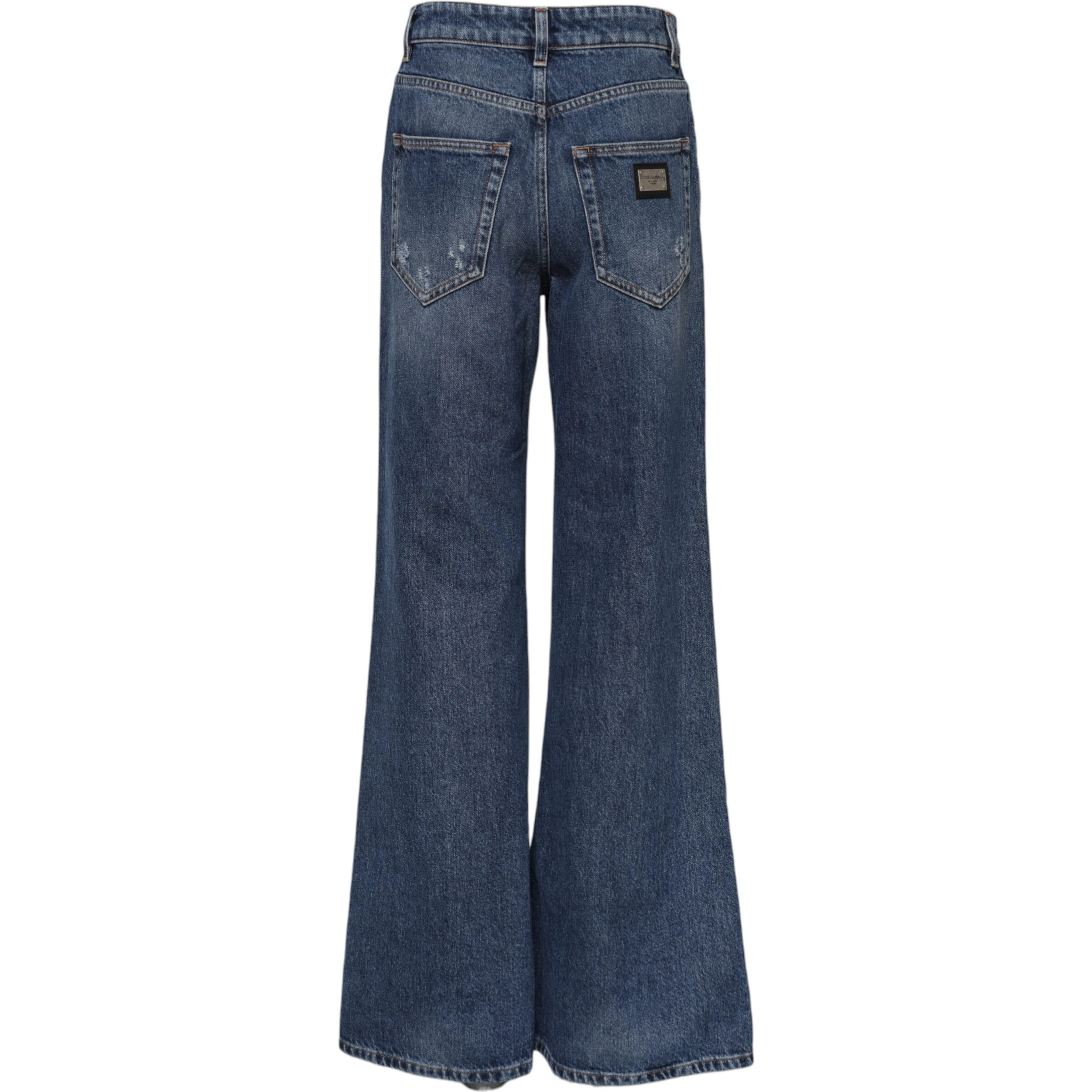Blue Cotton Wide Leg Tattered Denim Jeans