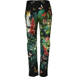 Black Cotton Tropical Mid Waist Pants