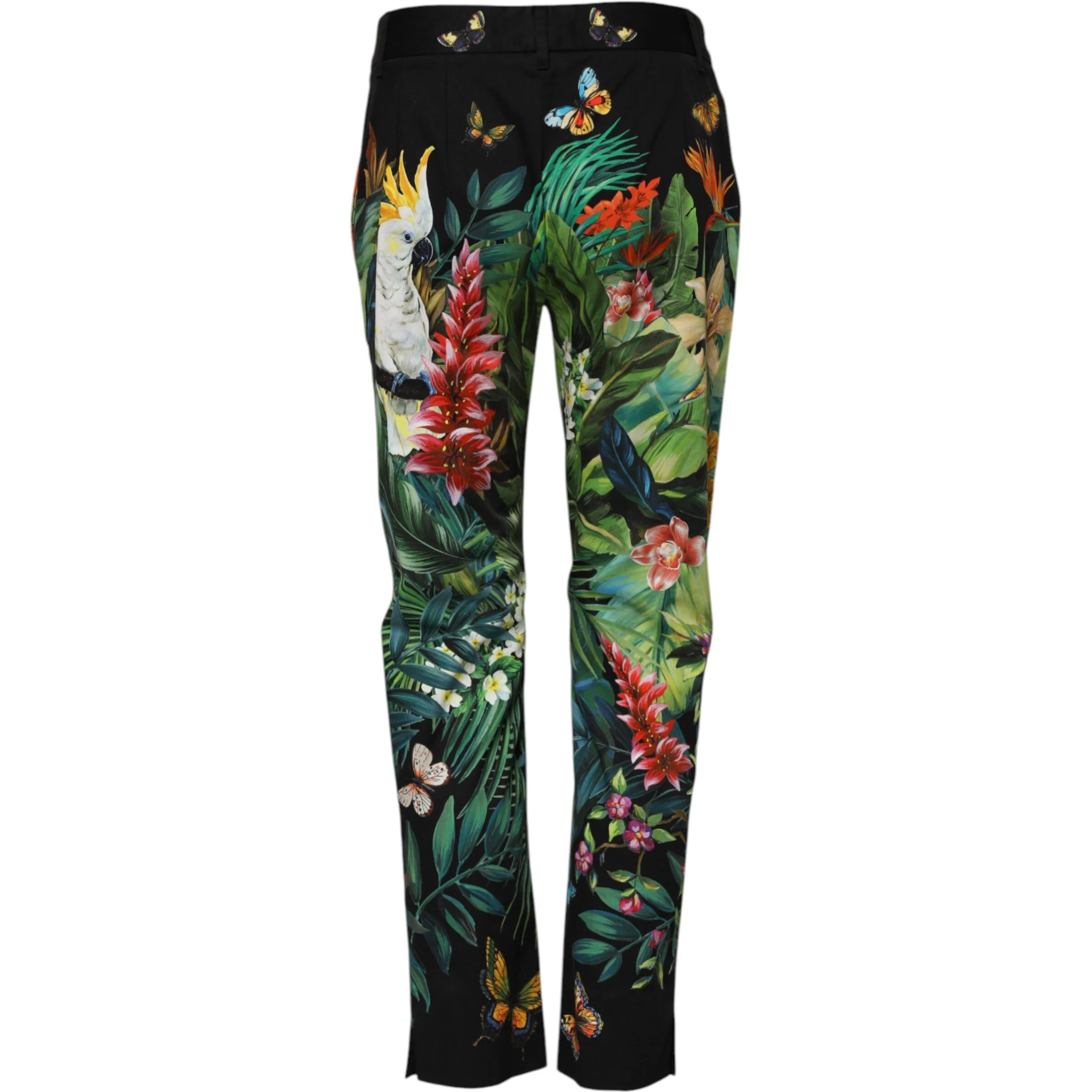 Black Cotton Tropical Mid Waist Pants