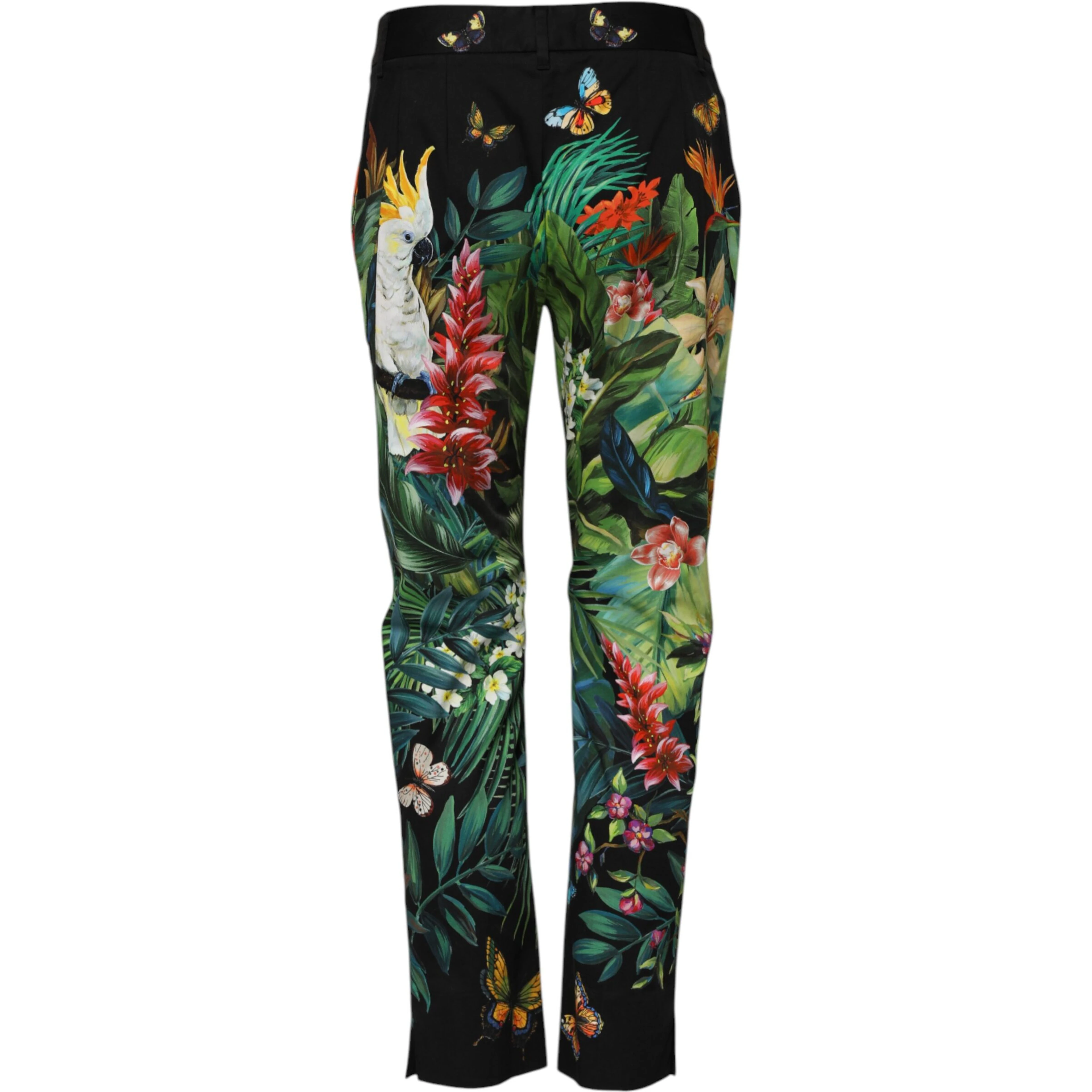 Black Cotton Tropical Mid Waist Pants