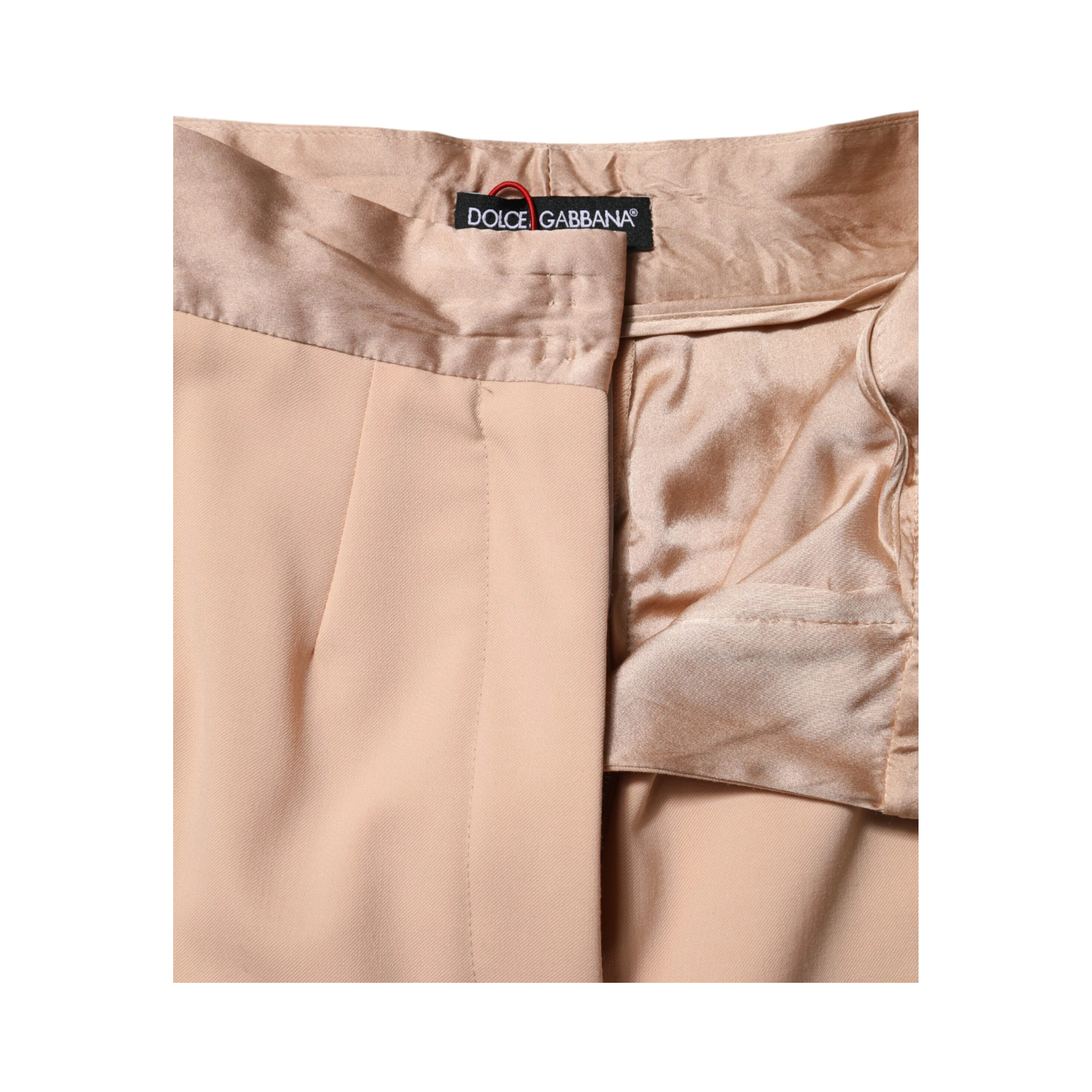 Beige Polyester Mid Waist Tapered Pants