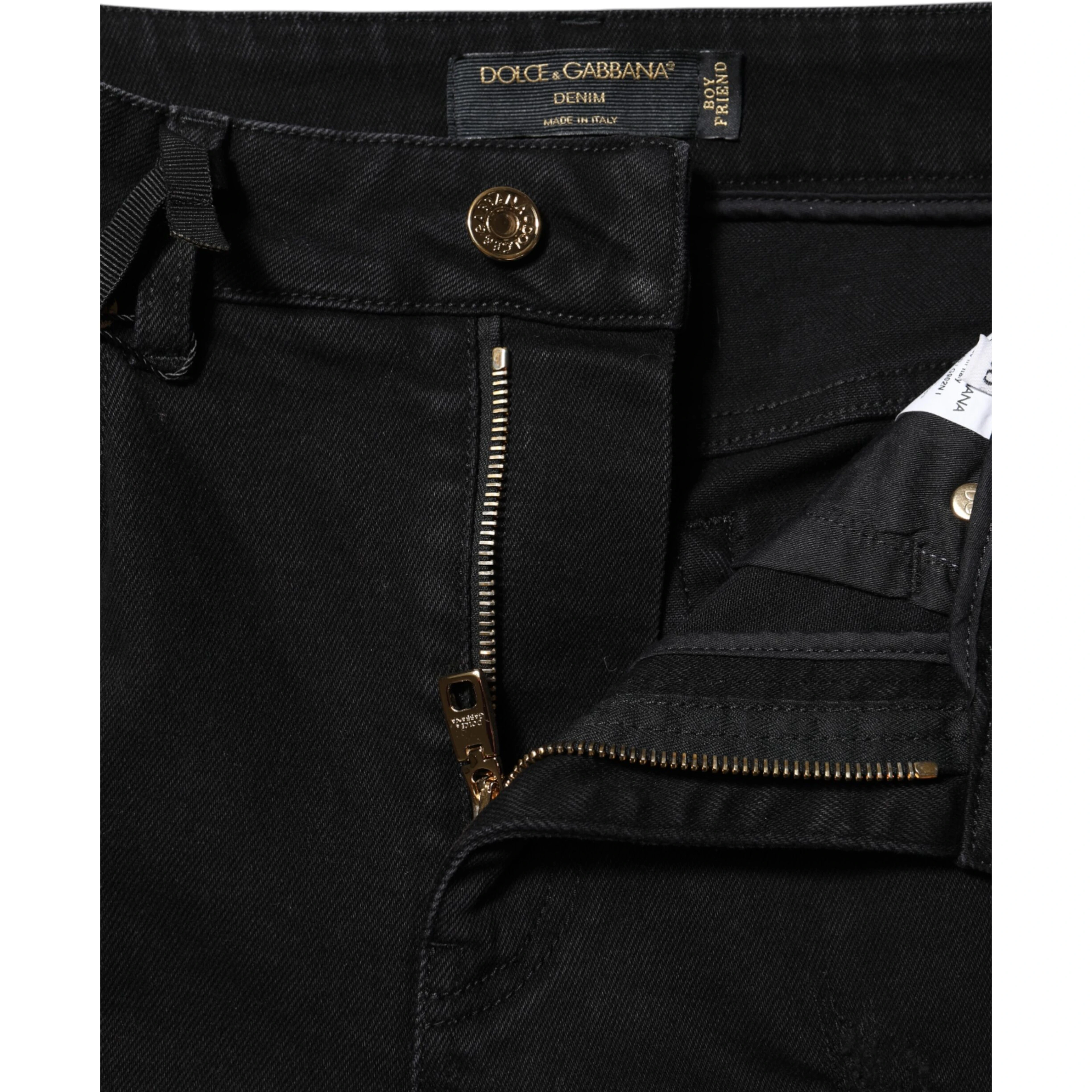Black Boyfriend Cotton Flared Denim Jeans