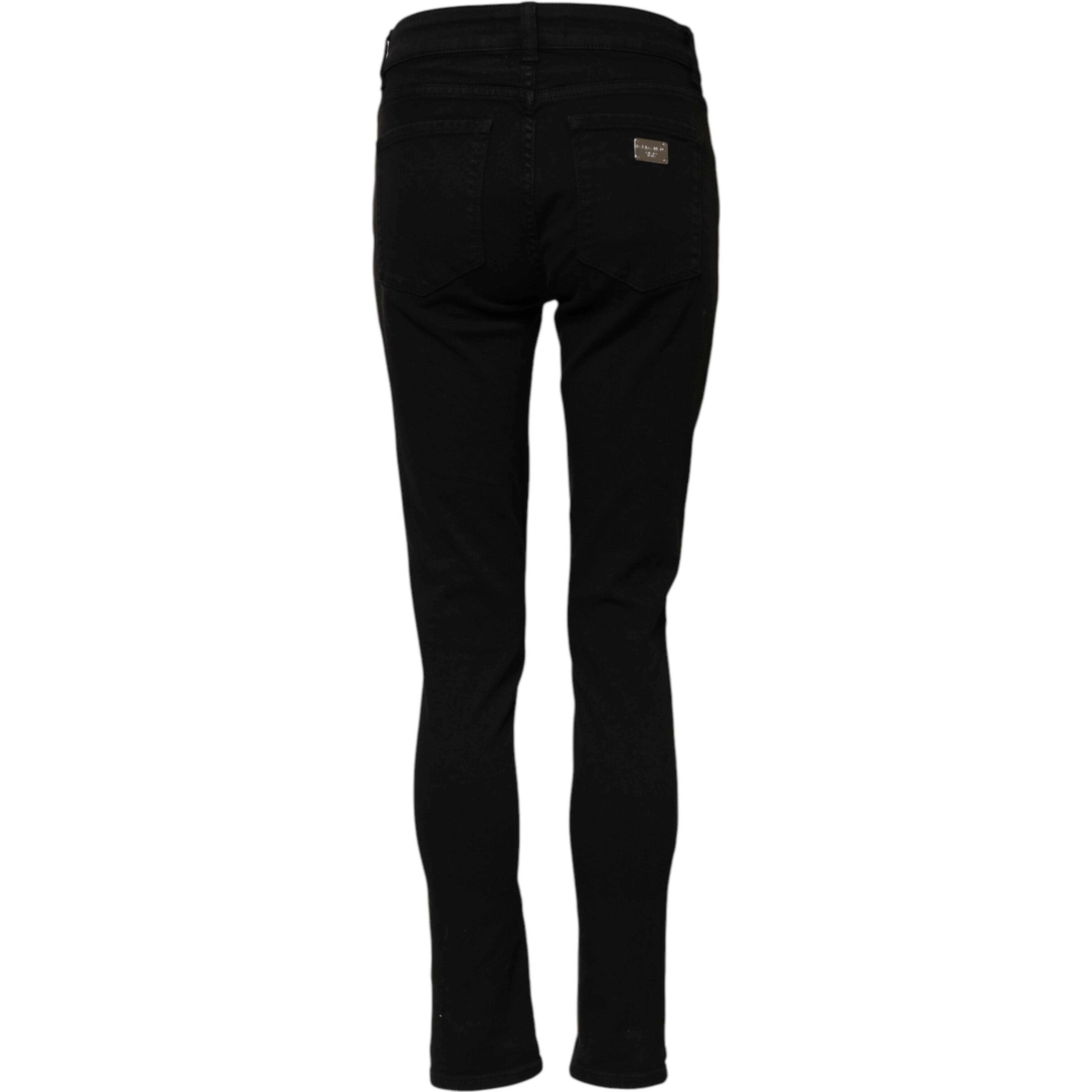 Black Cotton Logo Skinny Mid Waist Denim Jeans