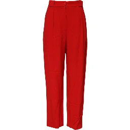 Red Viscose High Waist Tapered Pants