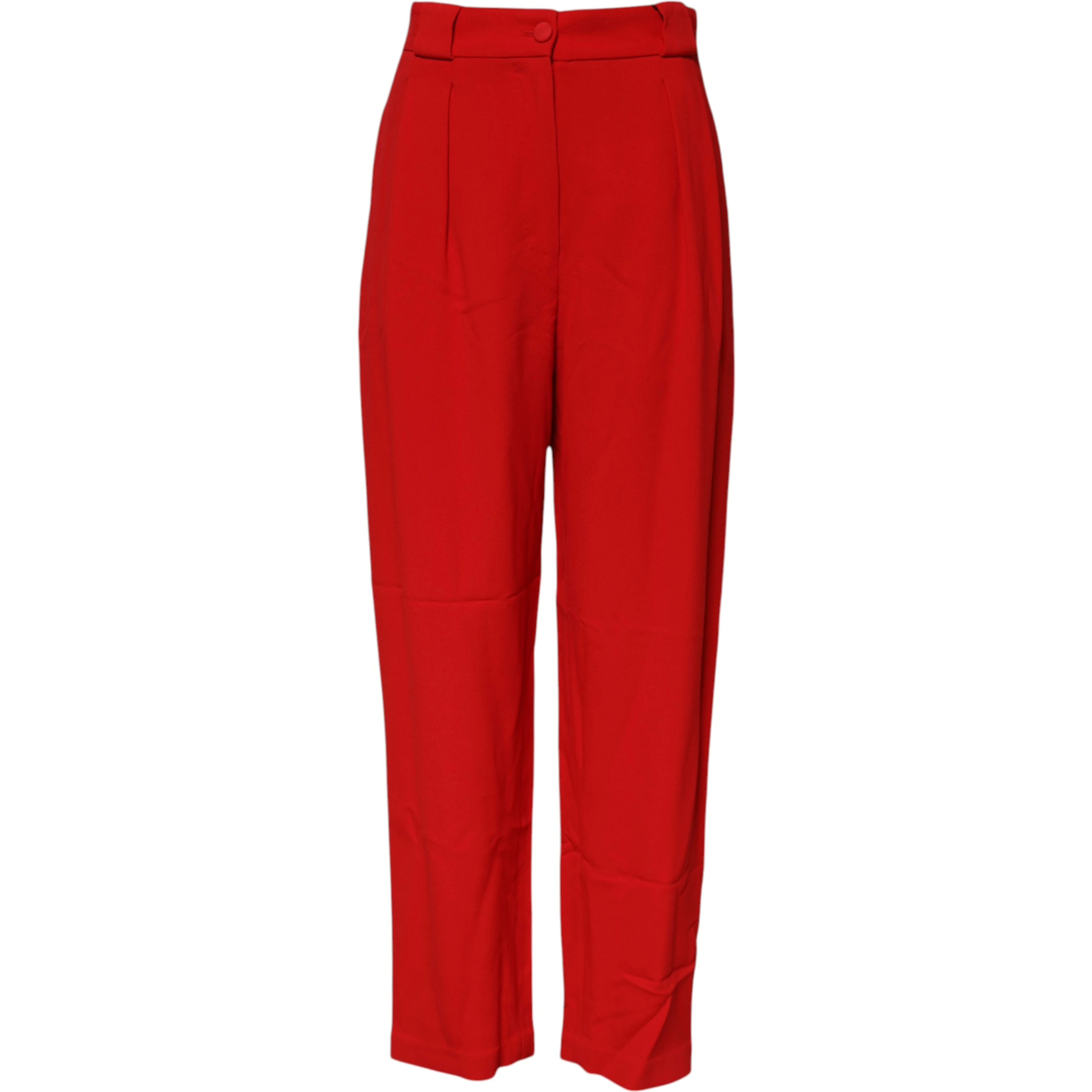 Red Viscose High Waist Tapered Pants